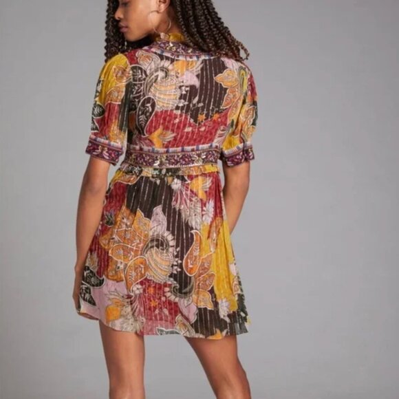 Anthropologie Verb Pallavi Singhee Beaded Shimmer Mini Dress Boho Romance Size S - Picture 6 of 16
